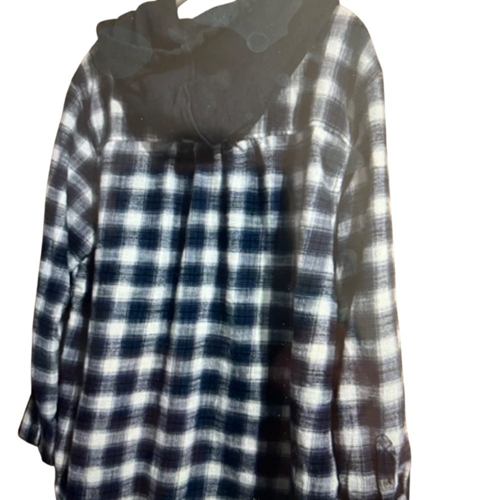American Eagle XL Hoodie Blue & White Plaid Button Down Hoodie
